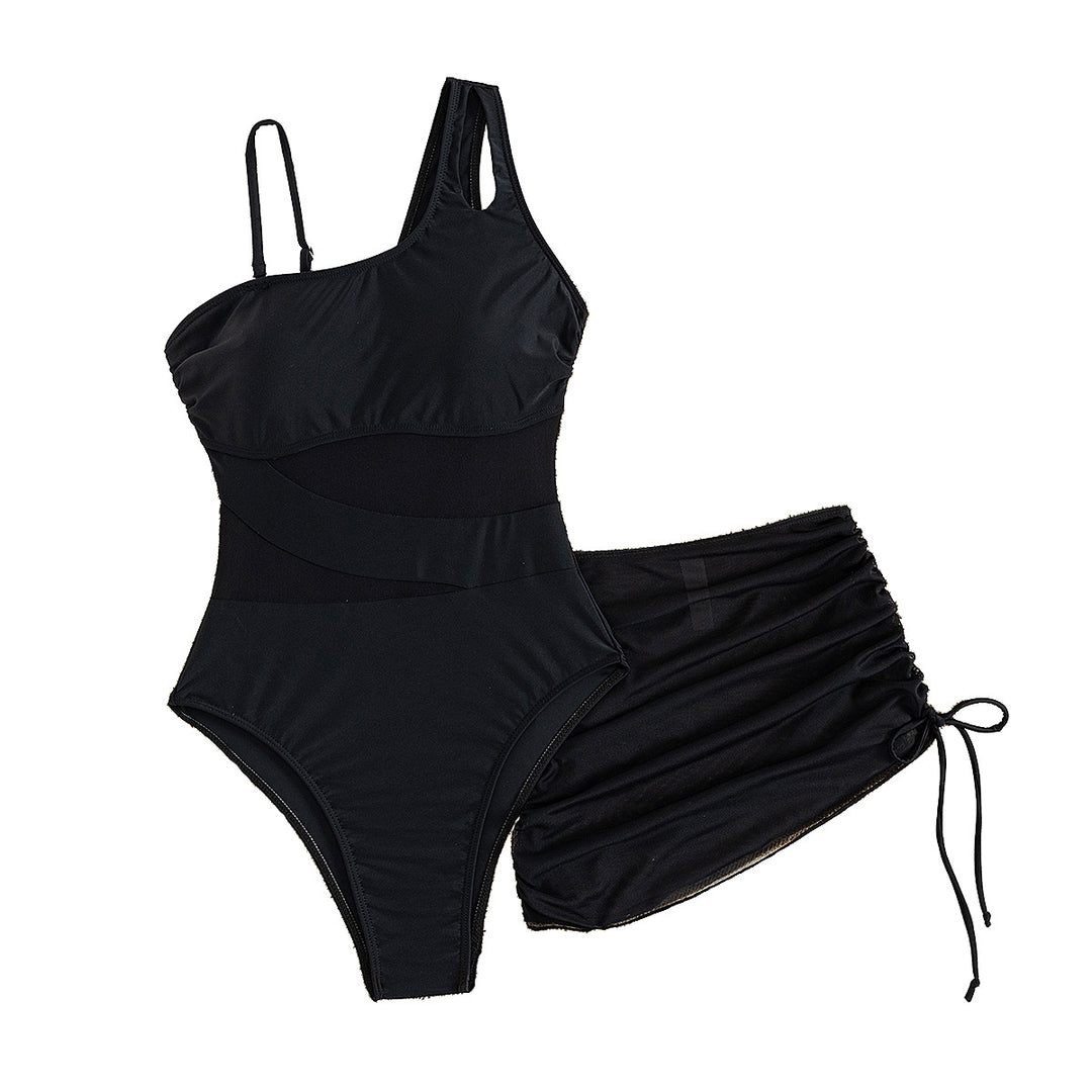 Damen Eleganter Badeanzug mit asymmetrischem Design und praktischer Wickelrock EB
