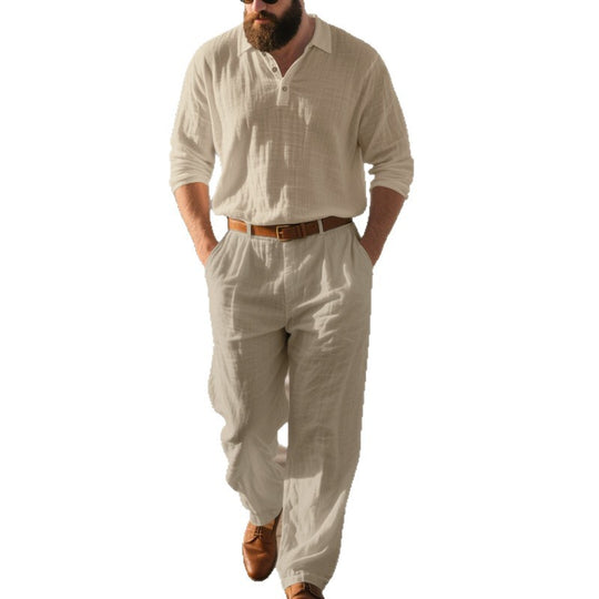 Herren nan elegante Leinenhose mit Bundfalten, geradem Bein und verdecktem Hakenverschluss EB