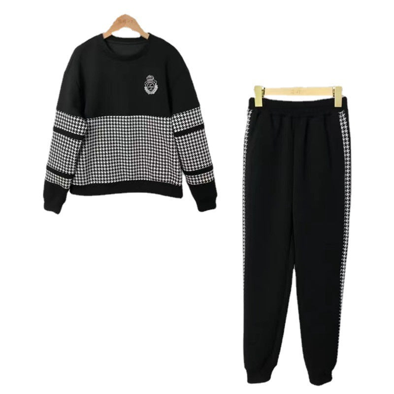 Damen modisches Sweat-Set mit karierter Struktur und lässigem Schnitt EB