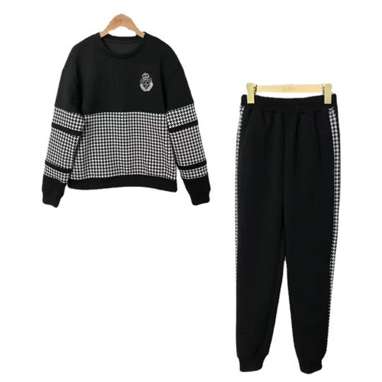 Damen modisches Sweat-Set mit karierter Struktur und lässigem Schnitt EB