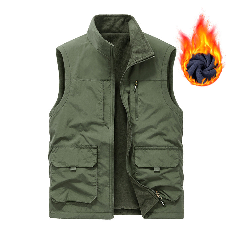 Herren thermische Fleece-Innenweste mit wasserabweisender Außenhülle, multiplen Utility-Taschen und hohem Stehkragen EB