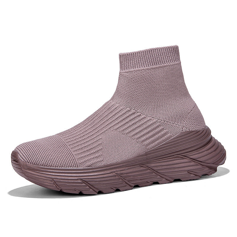 Damen nan nahtloser Strick-Freizeitsneaker mit sockenkragen und stoßdämpfender Profilsohle EB