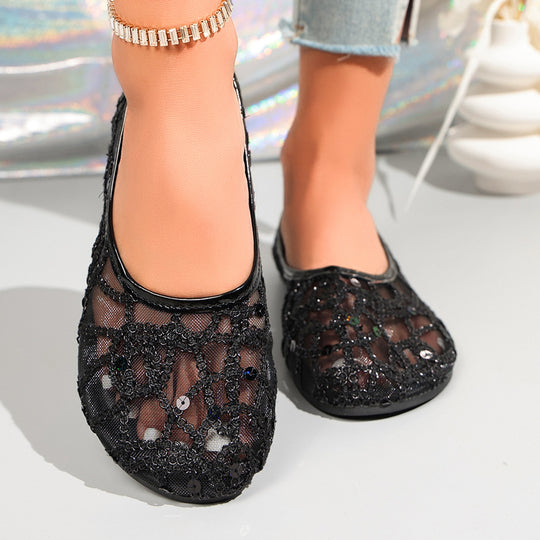 Damen Dekorative Ballerinas mit funkelndem Strass EB