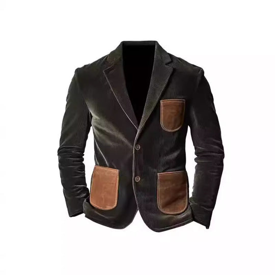 Herren Samtjacke mit modernem Patchwork-Design und praktischen Taschen EB