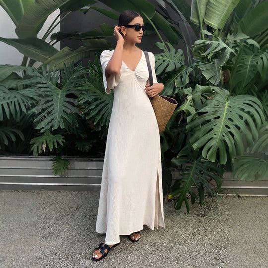 Damen Maxikleid mit fließenden Ärmeln und V-Ausschnitt EB