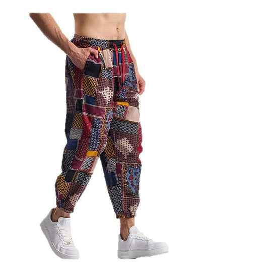 Herren lockere Freizeithose mit buntem Muster und elastischem Bund EB