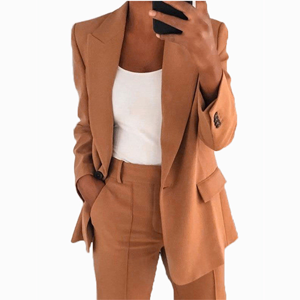 Damen nan taillierter Blazer-Hosen Businessanzug aus Stretchstoff EB