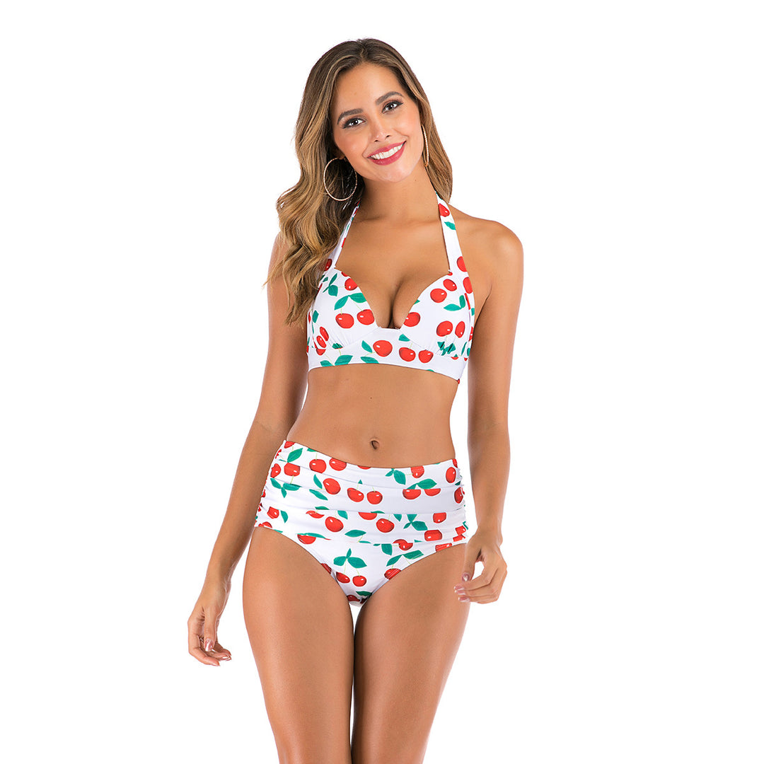 Damen Hochtaillierter Bikini mit tiefem Ausschnitt und trendigem Tiermuster EB