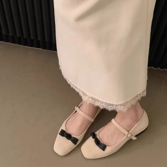 Damen elegante Ballerinas mit modischem Mary Jane-Riemchen und Schleifenverzierung EB