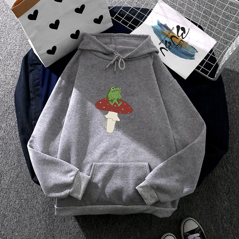 Damen nan oversized Kapuzenpullover mit Kängurutasche und Frosch‑Pilz-Print EB