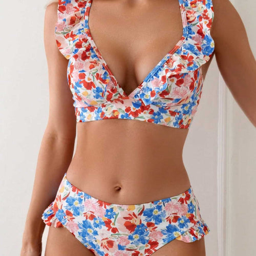 Damen Badeset mit Rüschen und floralem Muster EB