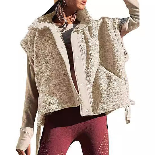 Damen kuschelige Weste aus Fleece mit praktischen Taschen und innovativem Design EB