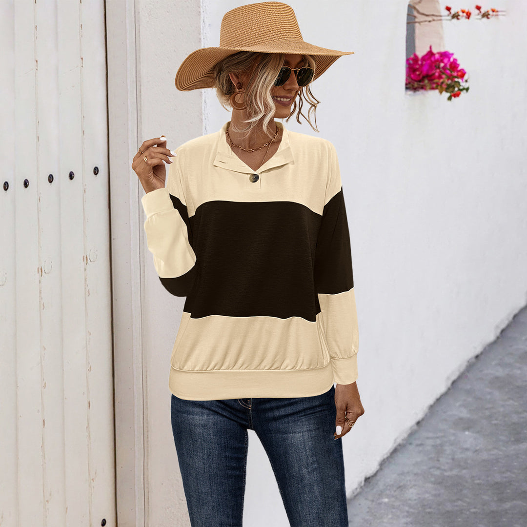 Damen lässiger Pullover mit stilvollem Kragen und Knopfdetail EB