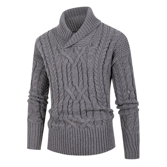 Herren Grobstrickpullover mit Schalkragen und raffinierten Zopfmuster EB