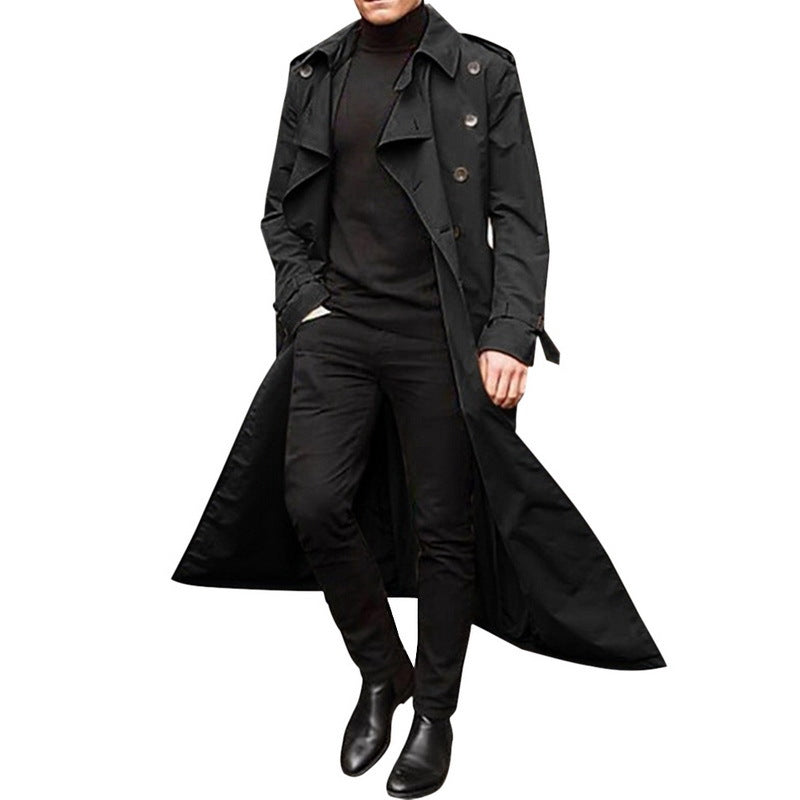 Herren eleganter Trenchcoat mit tiefem Revers und verdeckten Knöpfen EB