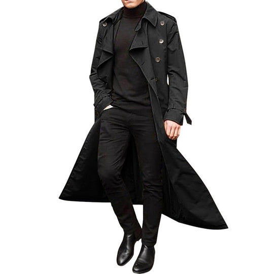 Herren eleganter Trenchcoat mit tiefem Revers und verdeckten Knöpfen EB
