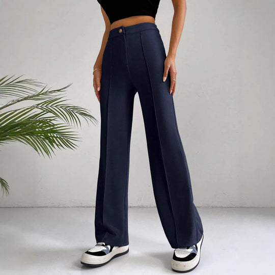 Damen Elegante High-Waist Hose mit seitlichen Nähten und schmalem Schnitt EB