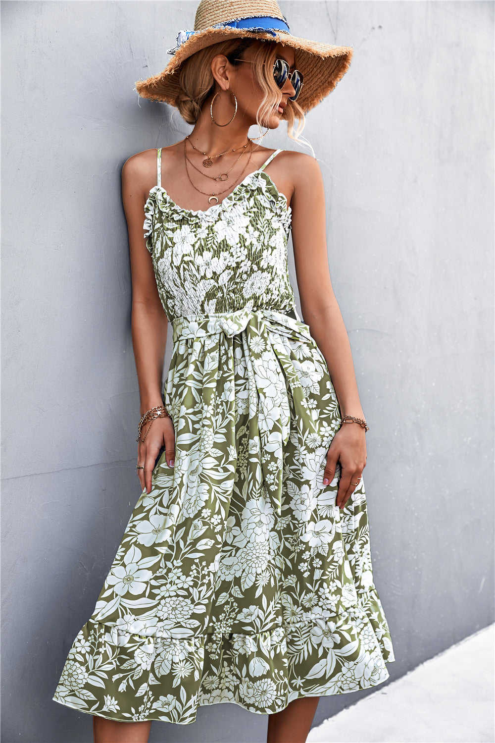 Damen Sommerkleid mit Rüschendetails und elastischem Taillenzug EB