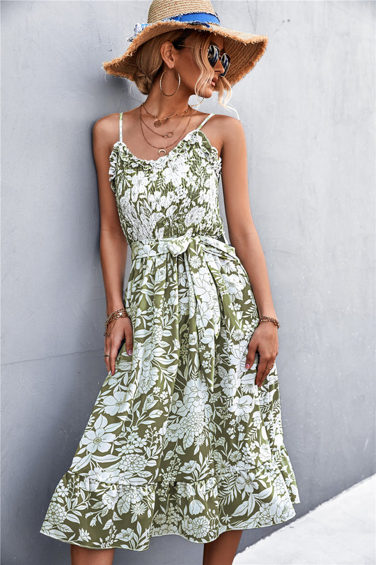 Damen Sommerkleid mit Rüschendetails und elastischem Taillenzug EB