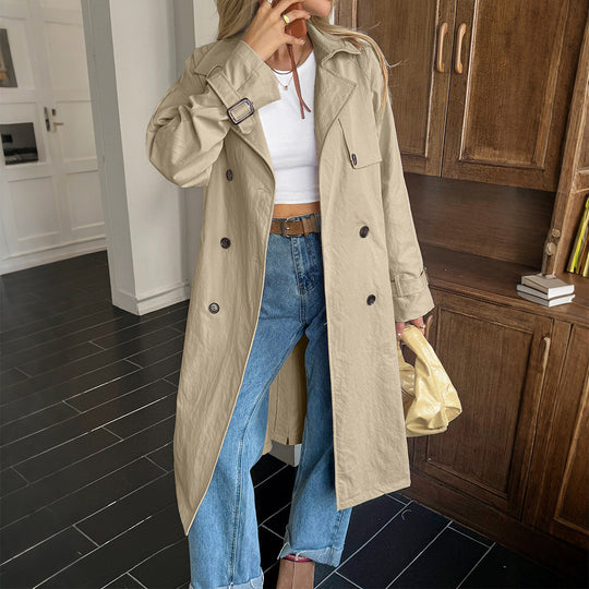 Damen nan klassischer Trenchcoat mit Doppelreihe, Taillengürtel, verstellbaren Manschetten und geraden Knopfleiste EB