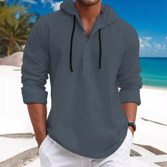 Herren Kapuzenpullover mit Knopfleiste und atmungsaktivem Stoff EB
