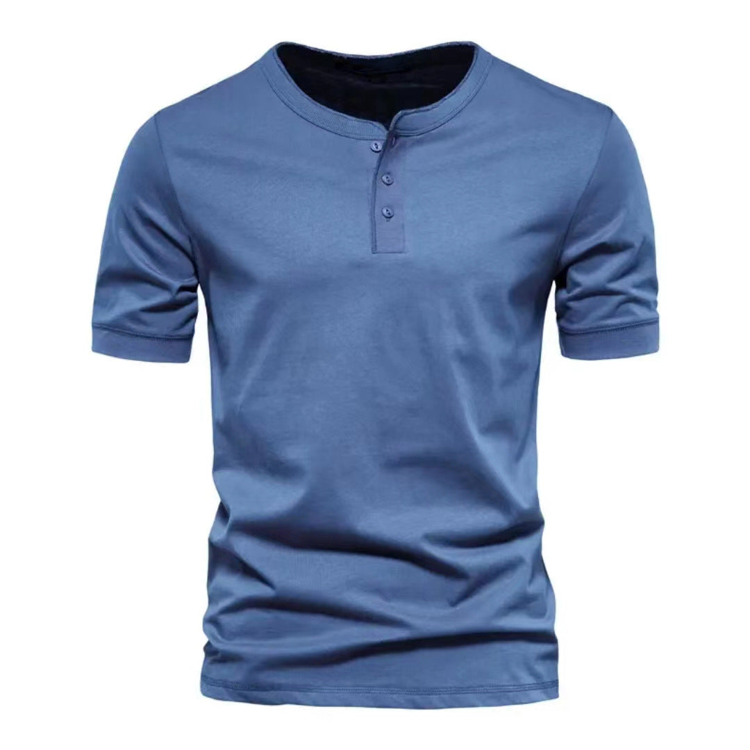 Herren nan tailliertes Kurzarm-Henleyshirt aus Baumwollmix mit Knopfleiste EB