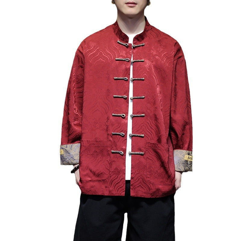 Herren nan traditionelle Tangjacke mit chinesischem Knotenverschluss und Brokatärmeln EB