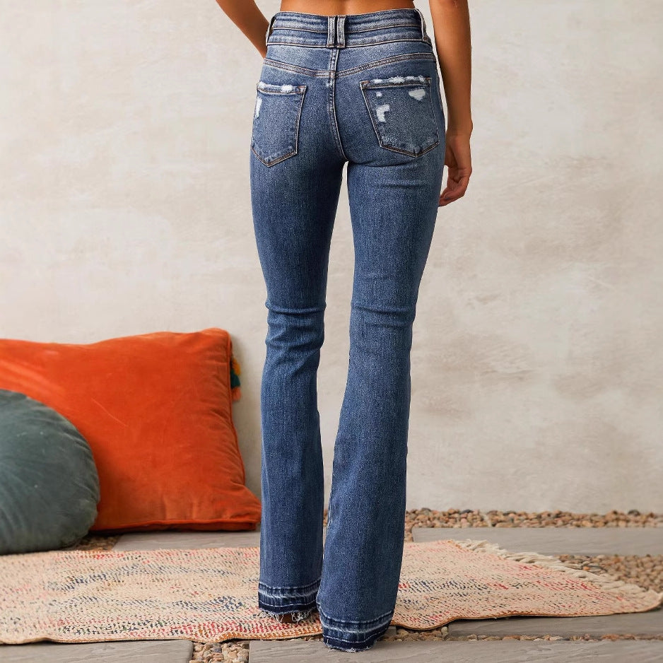 Damen Flared Jeans im Vintage-Stil mit hohen Taillen EB