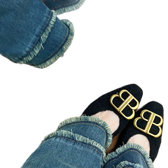 Damen modische Ballerinas aus filzartigem Material mit elegantem Schmuckdetail EB