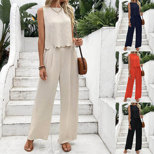 Damen Luftiges Zweiteiliges Outfit mit wellenförmigem Saum EB