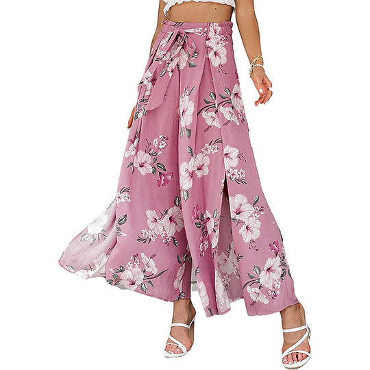 Damen Weite Palazzo-Hose mit floralem Design und elastischem Bund EB