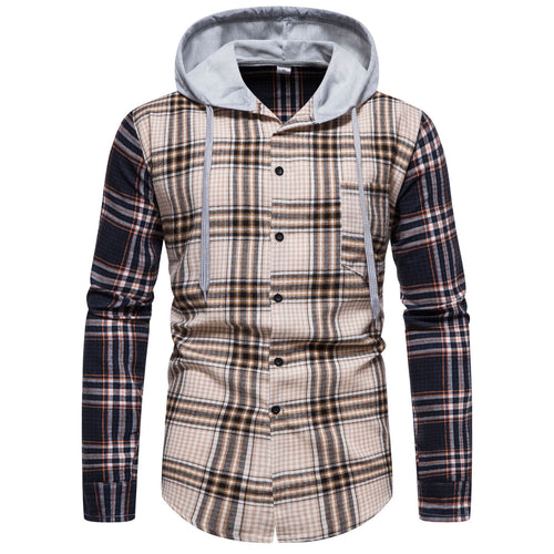 Herren Karo-Hemdjacke mit integrierter Kapuze und modernen Mustern EB