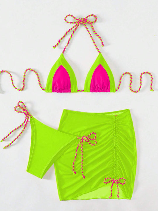 Damen Triangel-Bikini mit schickem Rock und verstellbaren Bändern EB
