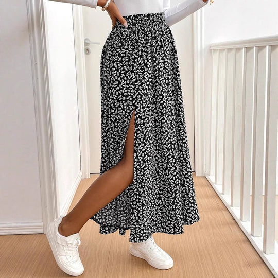 Damen Maxirock mit floralem Muster und seitlichem Schlitz EB
