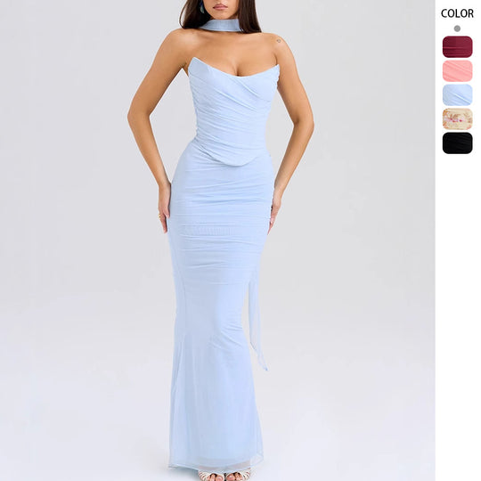 Damen figurbetontes Abendkleid mit schulterfreiem Design und raffinierten Drapierungen EB