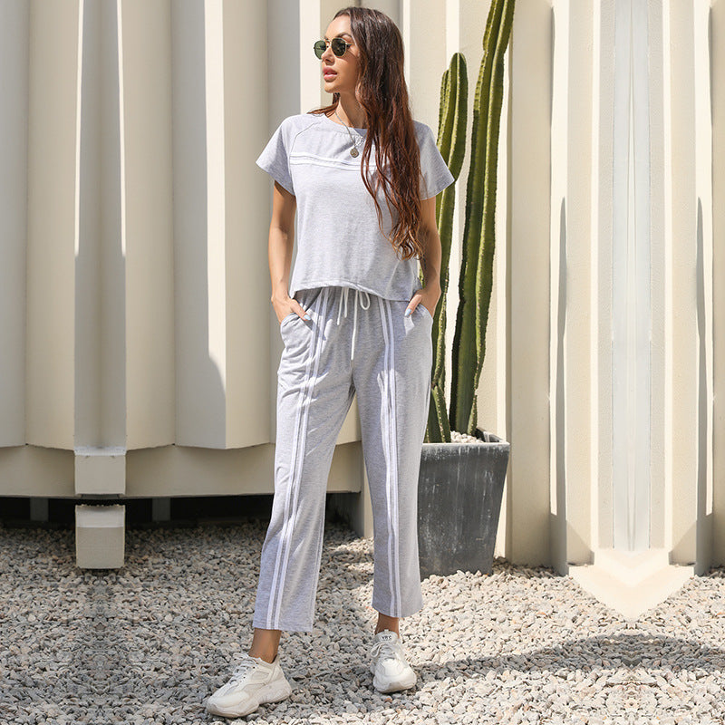 Damen Freizeit-Set mit sportlichen Streifen und elastischem Bund EB