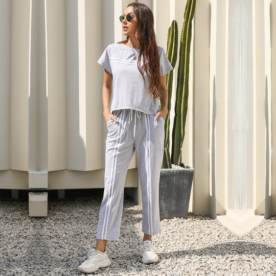 Damen Freizeit-Set mit sportlichen Streifen und elastischem Bund EB