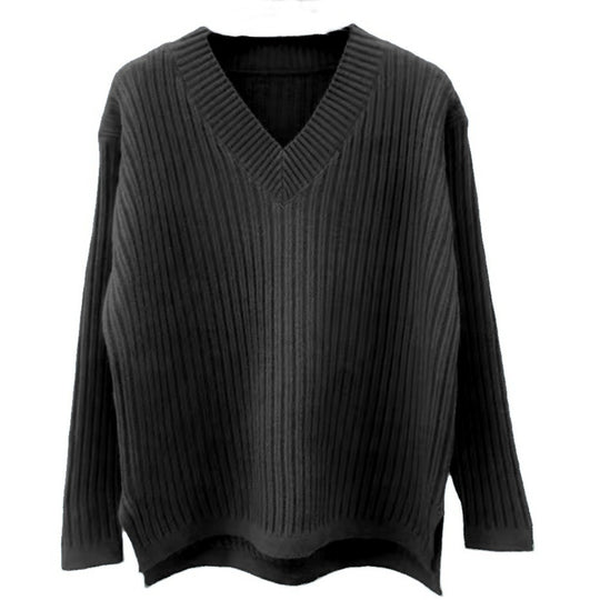 Damen V-Ausschnitt Strickpullover mit feiner Rippstruktur und lässigem Schnitt EB