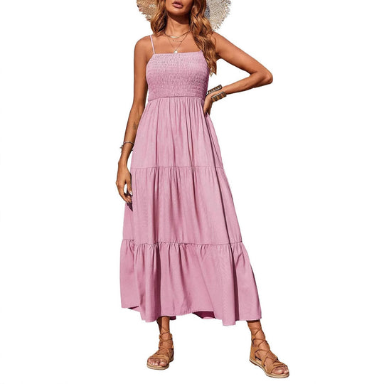 Damen Maxidress mit Spaghettiträgern und Volant-Design EB