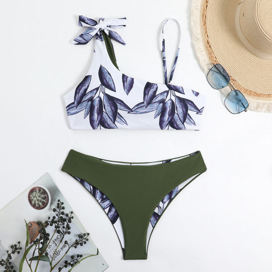 Damen Triangel-Bikini mit modischem Floral-Muster und einseitigem Träger EB