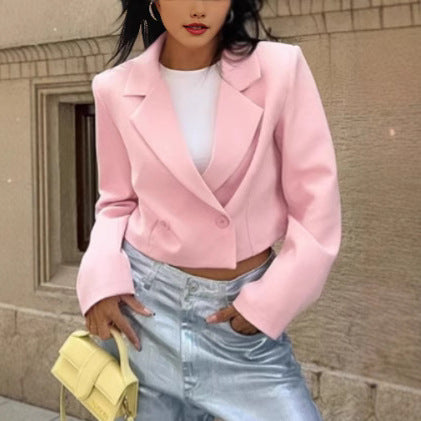 Damen Cropped Blazerjacke mit oversized Ärmeln und Detailknöpfen EB
