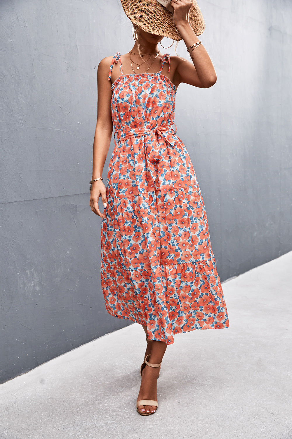 Damen Midikleid mit zartem Floral-Print und Rüschendetails EB