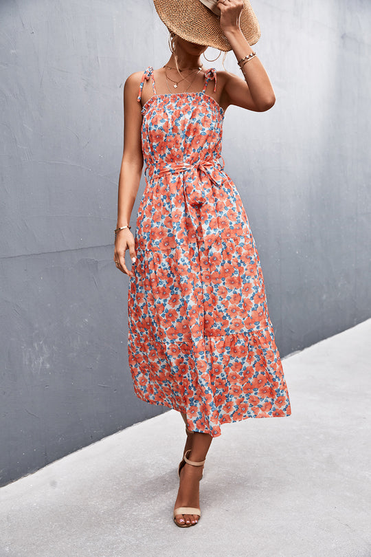 Damen Midikleid mit zartem Floral-Print und Rüschendetails EB