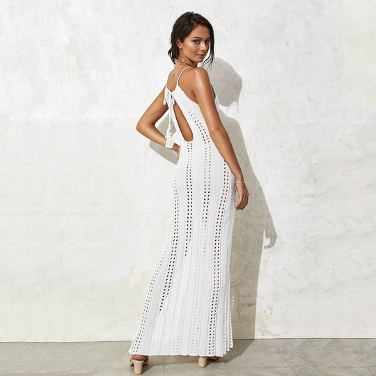 Damen elegantes, transparentes Maxikleid mit zarten Häkelverzierungen EB