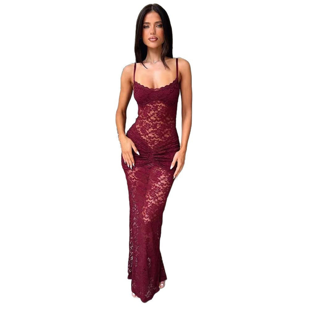 Damen Transparente Spitzenkleid mit eleganter Silhouette und figurbetonendem Design EB