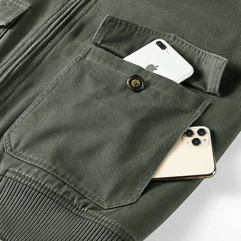 Herren Bomber-Fieldjacke mit durchgehendem Sherpa-Futter, Schulterklappen und verdecktem Zwei-Wege-Reißverschluss EB
