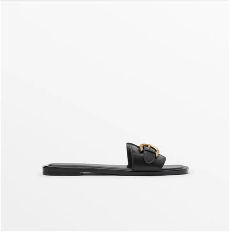 Damen Bequeme Slides mit dekorativem Schnallenakzent EB