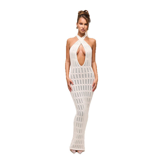 Damen trendiges Netzkleid mit Bindegürtel EB