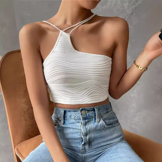 Damen Crop-Top mit asymmetrischem Schnitt und zarten Spaghettiträgern EB