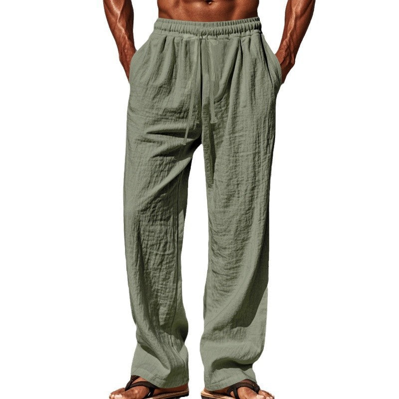 Herren nan weite Leinen-Loungehose mit elastischem Tunnelzugbund, Kordelzug und geradem Bein EB